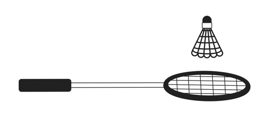 Poster - Badminton racquet and shuttlecock monochrome flat vector object. Badminton sports equipment. Editable black and white thin line icon. Simple cartoon clip art spot illustration for web graphic design
