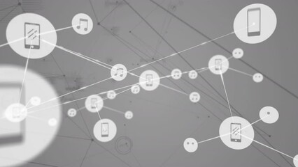 Poster - Animation of network of connections with icons over grey background
