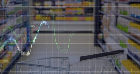 Poster - Animation of financial data processing over shopping trolley in shop