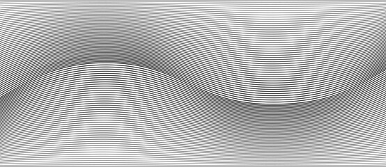 Wall Mural - Abstract background with waves lines. Illusion of dynamic transition. Black lines on a white background. Landing page template background.