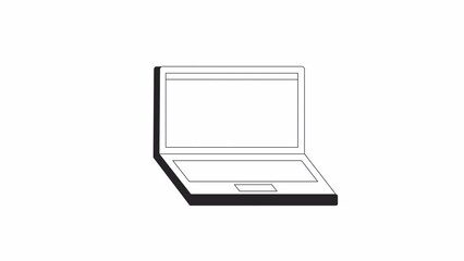 Fototapete - Animated bw laptop with blank screen. Black white thin line icon 4K video footage for web design. Floating notebook isolated monochromatic flat object animation with alpha channel transparency