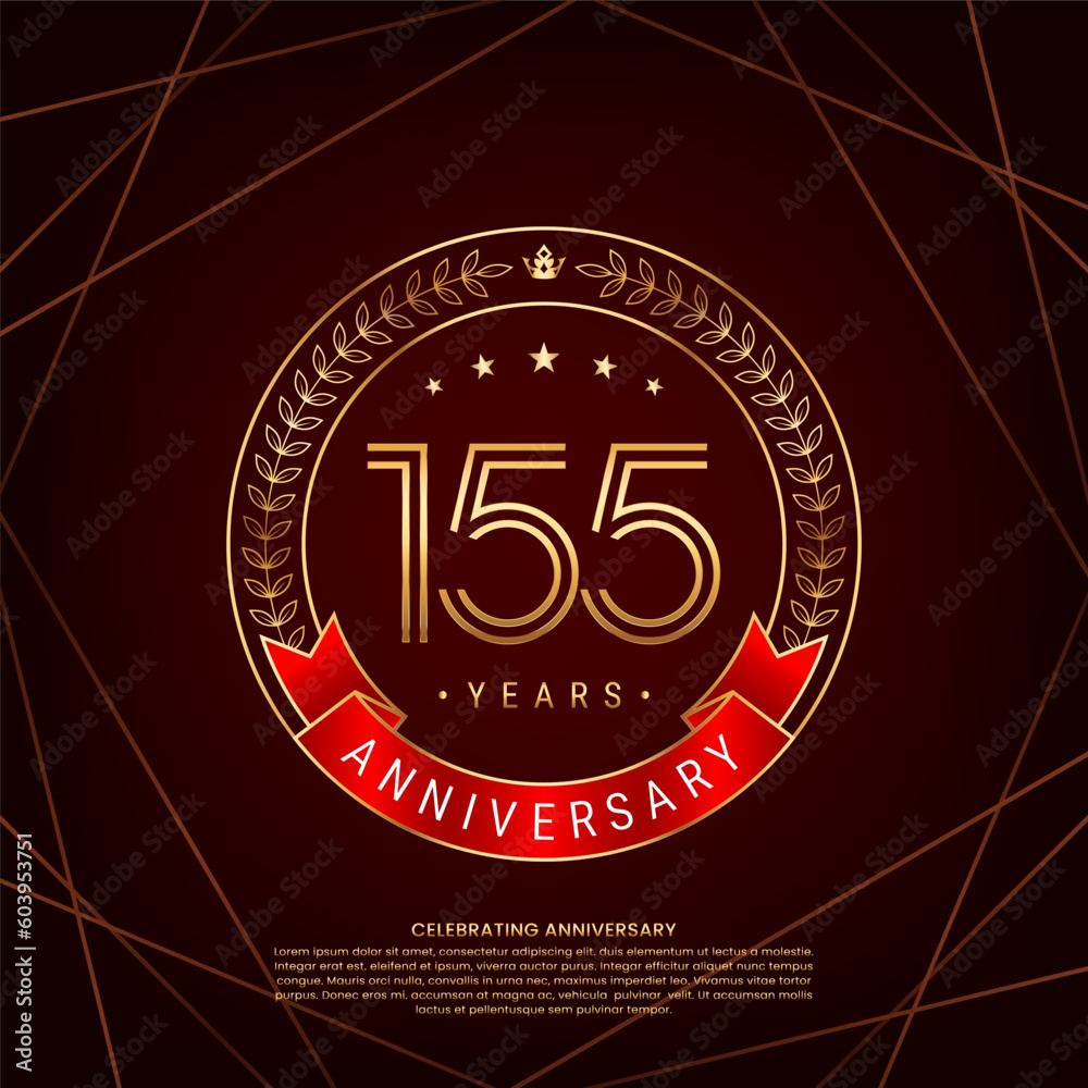 155th anniversary logo with golden laurel wreath and double line ...