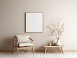 © id512 - Decorative boho interior. Scandinavian room decor concept. Blank picture frame mockup. Empty wall background.