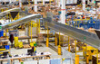 interior of delivery warehouse with belt conveyors system
