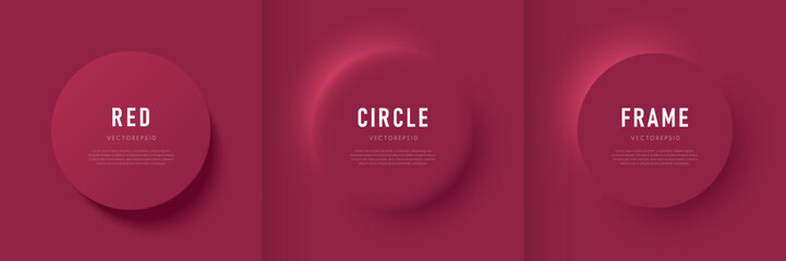 Wall Mural - set of 3d round circle frames on pink red background with light and shadow. abstract geometric pedes