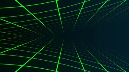 Poster - Abstract retro-synthwave grid loop animation background 3d render. Looping grid motion design with particles moving away from the screen. 3d render. 4k animation.