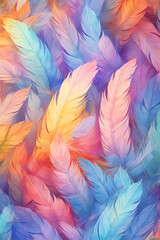 Poster - A watercolor-style feather background pattern texture, with soft and blended hues, Generative AI technology.