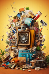 Poster - A collage of recycled materials and items, highlighting the importance of recycling and reducing waste to protect the Earth's resources.  Generative AI technology.