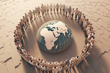 Aufkleber - composition of diverse people from different cultures and backgrounds, holding hands and forming a global unity symbol, Generative AI technology.