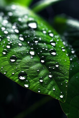 Aufkleber - A close-up image of water droplets cascading down a leaf, showcasing the mesmerizing and refreshing nature of water.  Generative AI technology.
