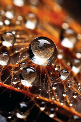 Poster - frozen dewdrops on a spider's web, showcasing the delicate and intricate structures formed by frozen water droplets. Generative AI technology.