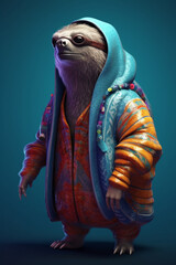 Poster -  whimsical illustration of animals wearing human clothing and engaging in everyday activities, blurring the lines between reality and fantasy. Generative AI technology.