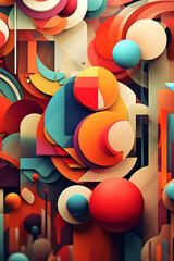 Fototapete - abstract illustration featuring a blend of geometric shapes, organic forms, and vibrant colors,  Generative AI technology.