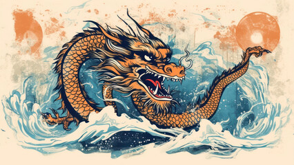 Dragon head tattoo. Vector illustration for t-shirt or tattoo. generative ai