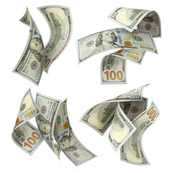 Wall Mural - Set of flying 100 dollars banknotes, cut out