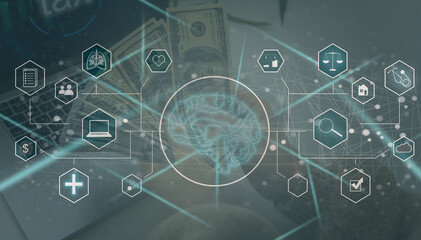 Aufkleber - Artificial intelligence service business web computing IoT integration concept. AI gear icon on display smartphone. Smart house big data unmanned management process, development engineering technology