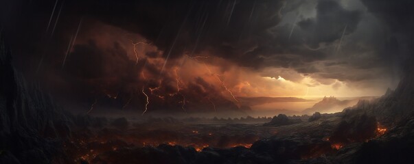 Wall Mural - a dark storm background with sky, clouds and lightning generative ai