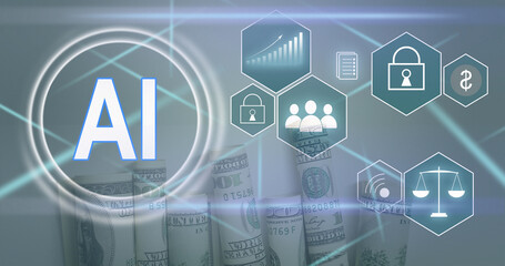 Aufkleber - on blurred background digital artificial intelligence icon hologram 3D rendering
