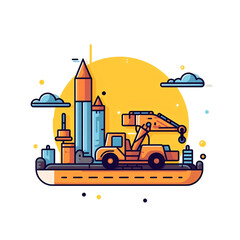 Fototapete - Thin line flat design of website under construction, web page building process, site form layout and menu buttons interface develop. Modern vector illustration concept Generative AI.