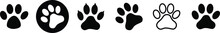 Dog Cat Paw Prints Collection, Paw Icon  Different Silhouettes Of Tracks With Captions.