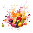 a colorful multi-vitamin fruit juice splash explosion on transparent background