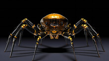 A Golden Spider Isolated On Black Background, Generative AI