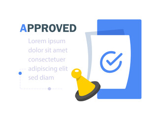 Poster - Approved,Approved stamp,Confirmed approved document,flat design icon vector illustration