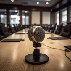 Aufkleber - microphone at conference table in meeting room,AI generated.