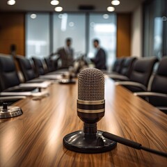 Aufkleber - Close up of Microphone in meeting room, Empty meeting room,AI generated.