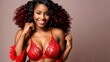 © orelphoto - Young beautiful african american girl posing in red sensual lingerie. Generative AI