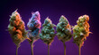 Cannabis plants - Legal Marijuana Plant - Smoking weed - Purple background - Cannabis culture - many buds cannabis - Generative AI