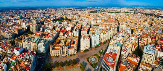 Poster - Valencia city aerial panoramic view in Spain