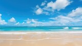 Fototapeta Morze - Closeup sea sand beach. Panoramic beach landscape. Inspiringtropical beach seascape. Blue sky calmness tranquil relaxing sunlight summer mood. Vacation travel holiday banner.