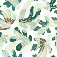 Wall Mural - Floral seamless pattern. Tropical leaves texture. Flourish nature summer garden watercolor textured background