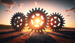 © khwanchai - Metal Wheel of business and industrial machine gears, Generative ai