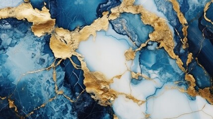 Wall Mural - gold and blue marble granite quartz stone textured background wallpaper. generative ai