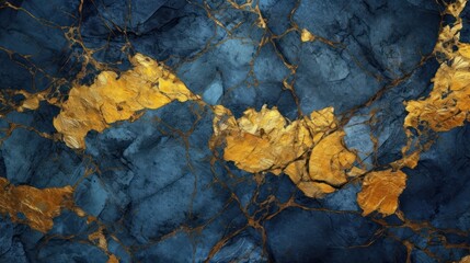 Wall Mural - gold and blue marble granite quartz stone textured background wallpaper. generative ai