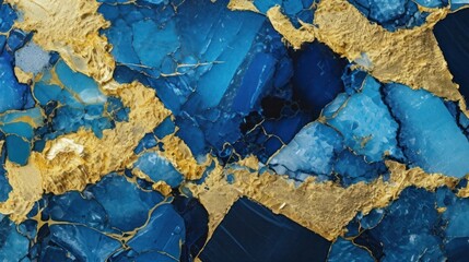 Wall Mural - gold and blue marble granite quartz stone textured background wallpaper. generative ai