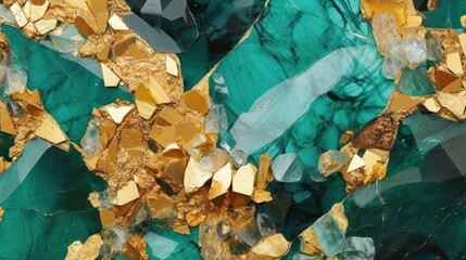 Wall Mural - gold and green marble stone textured background wallpaper. generative ai