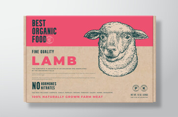 Wall Mural - organic lamb meat vector food packaging label design on a craft cardboard box container modern typog