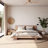 Fototapeta  - Simplicity in Rest Minimal Bedroom Interior with Home Decoration. AI