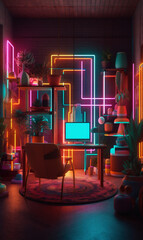 Poster - Close-up room interior with dreamy neon lights