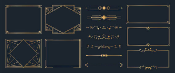 Fototapete - collection of geometric art deco ornament. luxury golden decorative elements with different lines, f