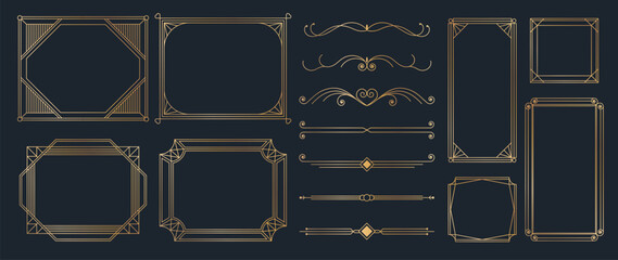 Fototapete - collection of geometric art deco ornament. luxury golden decorative elements with different lines, f