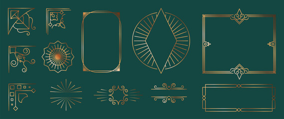 Fototapete - collection of geometric art deco ornament. luxury golden decorative elements with different lines, f