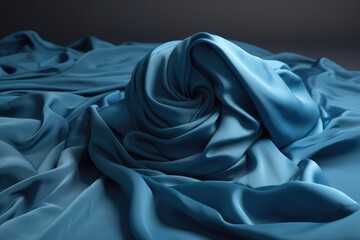 Wall Mural - Blue wavy silk fabric develops beautifully draped. Abstract floating background. Generative AI