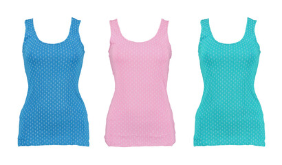 Wall Mural - Collection of summer colored tops. Photo on a mannequin. Isolated image on a colored background. 