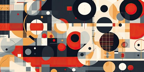 AI Generated. AI Generative. Retro Vintage abstract geometric pattern inspired by bauhaus style. Graphic Art