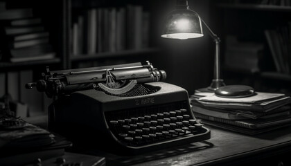 Fototapete - Antique typewriter on desk, a writer nostalgia generated by AI