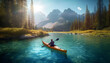 © Stockgiu - Young adults canoeing in tranquil mountain waters generated by AI